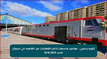 تنويه رسمي.. مواعيد وأسعار تذاكر القطارات من القاهرة إلى أسوان الأحد 10/8/2025